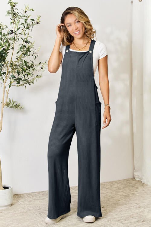 Double Take Full Size Wide Strap Overall with Pockets - Loulou Boutique