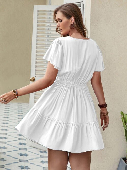 Double Take Plus Size Ruffle Hem V - Neck Short Sleeve Dress - Loulou Boutique