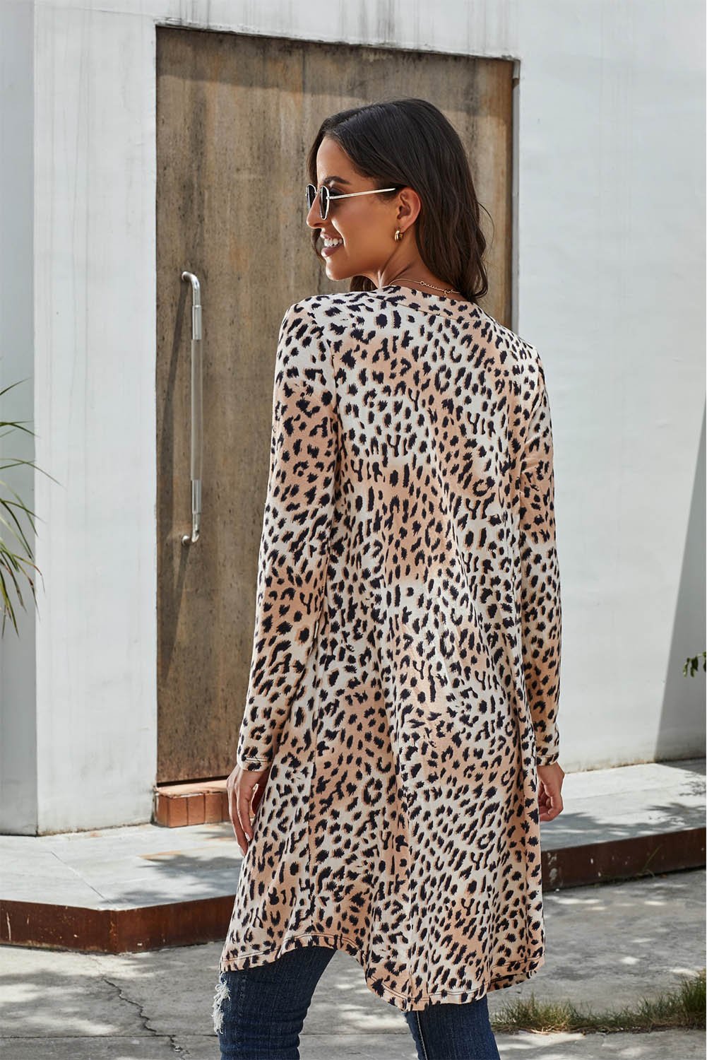 Double Take Printed Open Front Longline Cardigan - Loulou Boutique