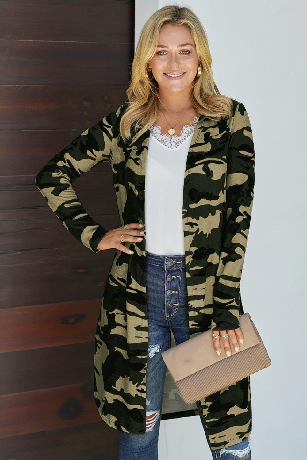 Double Take Printed Open Front Longline Cardigan - Loulou Boutique