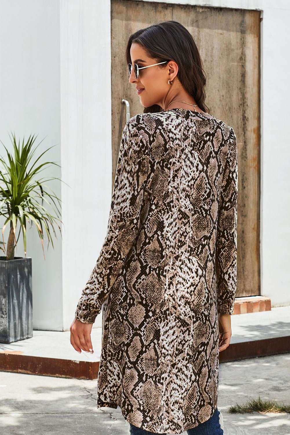 Double Take Printed Open Front Longline Cardigan - Loulou Boutique