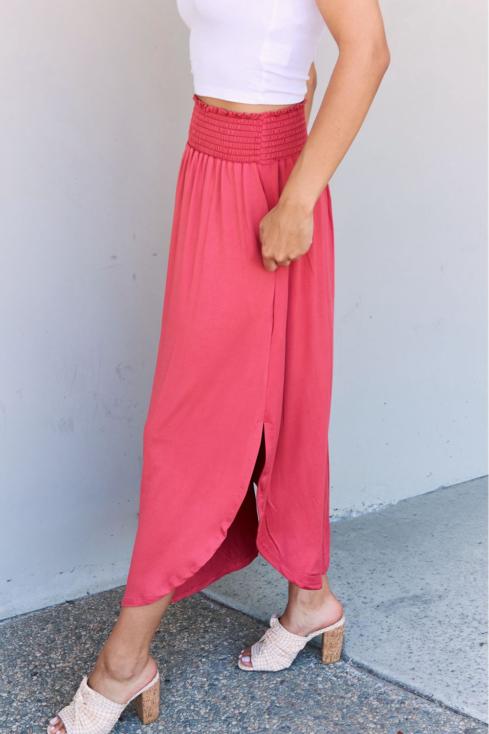 Doublju Comfort Princess Full Size High Waist Scoop Hem Maxi Skirt in Hot Pink - Loulou Boutique