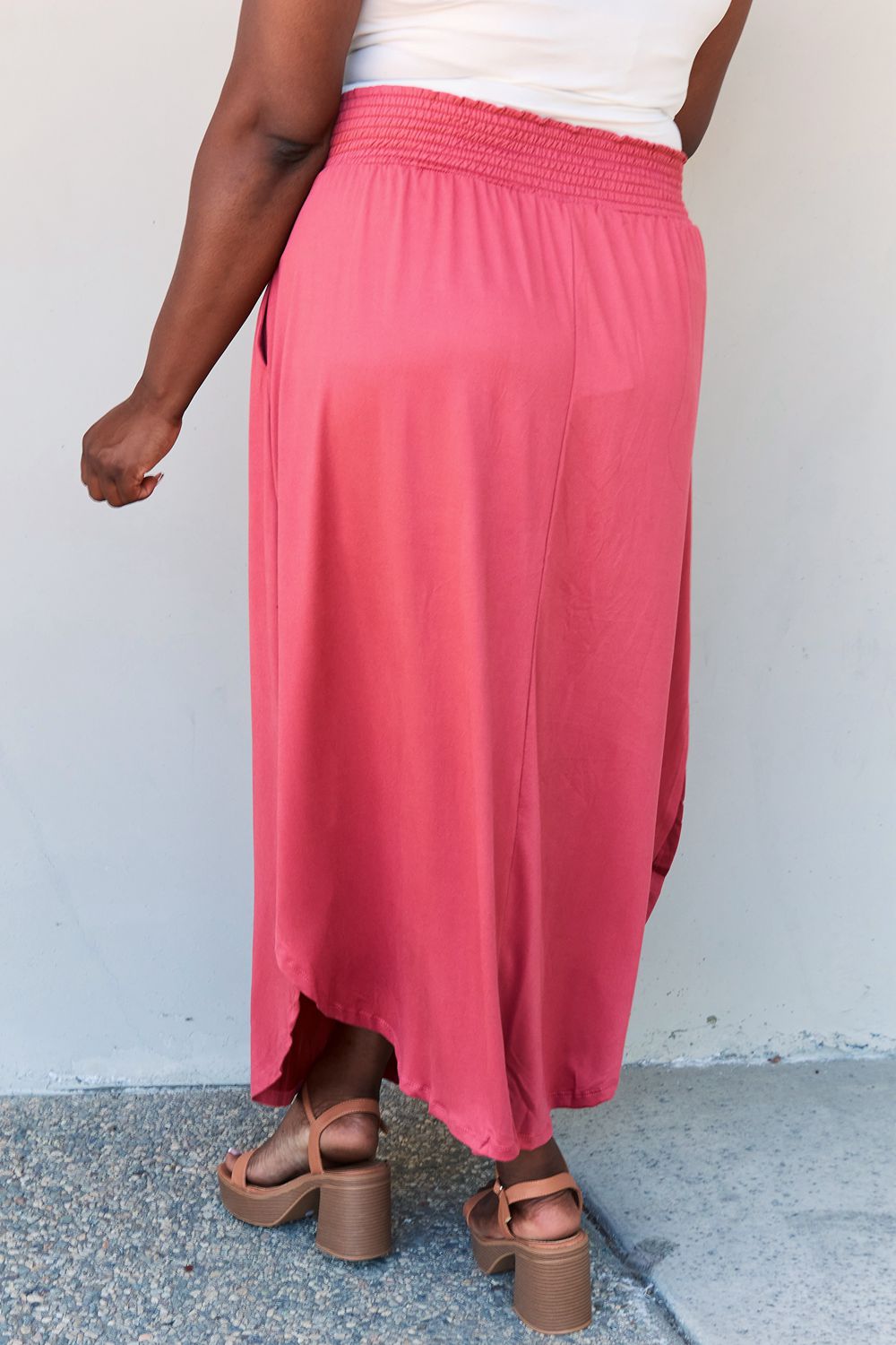 Doublju Comfort Princess Full Size High Waist Scoop Hem Maxi Skirt in Hot Pink - Loulou Boutique