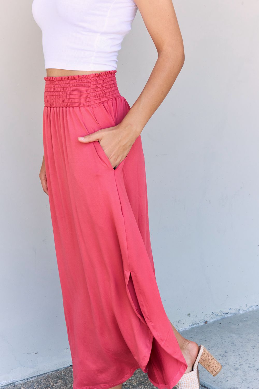 Doublju Comfort Princess Full Size High Waist Scoop Hem Maxi Skirt in Hot Pink - Loulou Boutique