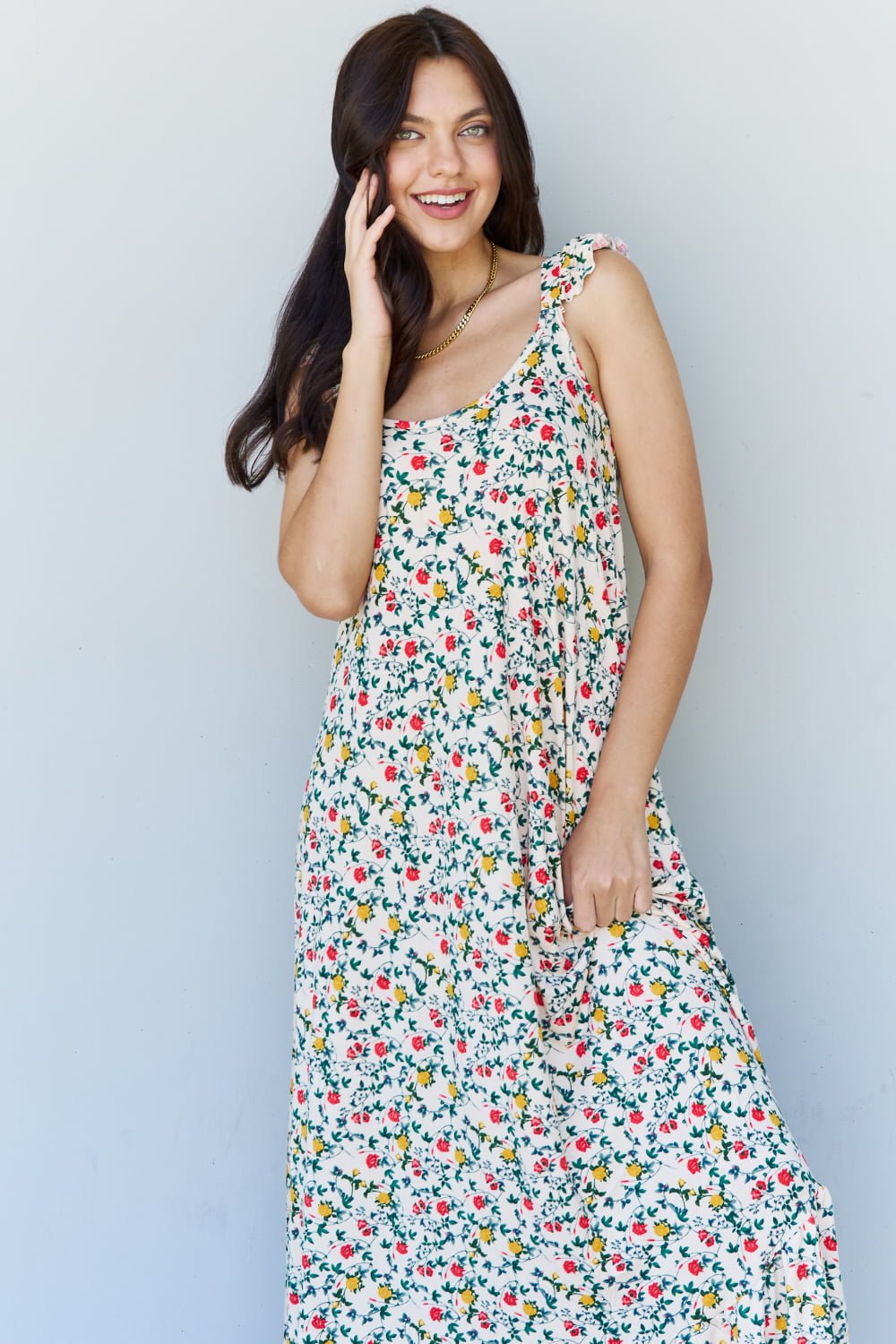 Doublju In The Garden Ruffle Floral Maxi Dress in Natural Rose - Loulou Boutique