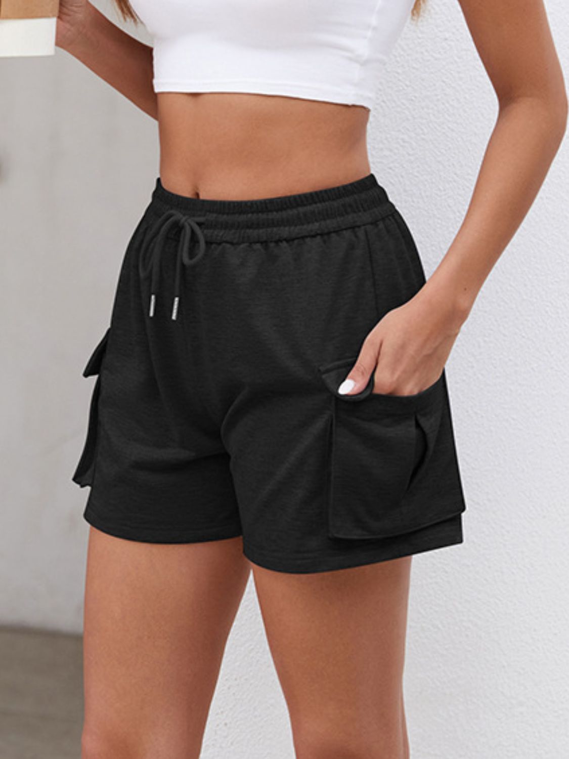 Drawstring Elastic Waist Shorts with Pockets - Loulou Boutique