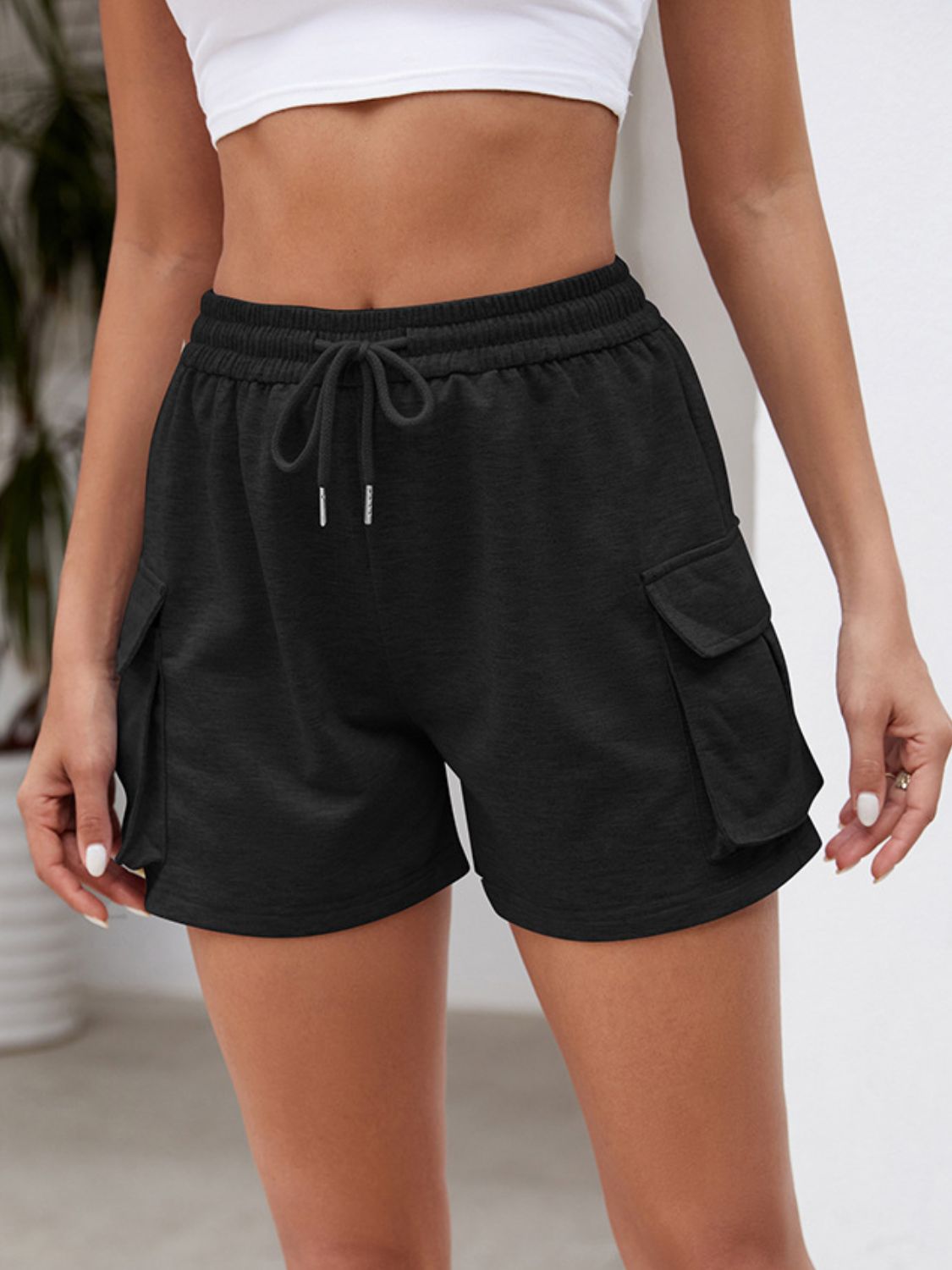 Drawstring Elastic Waist Shorts with Pockets - Loulou Boutique