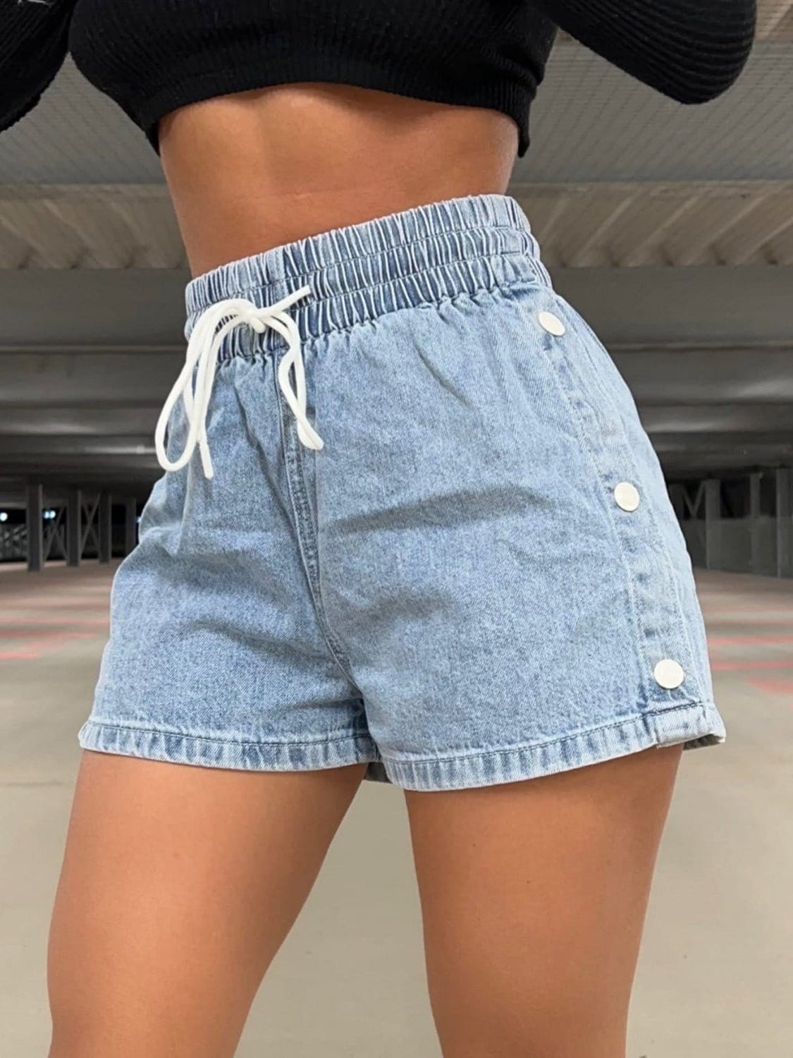 Drawstring High Waist Denim Shorts - Loulou Boutique