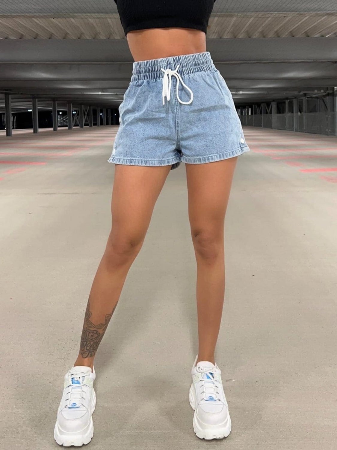 Drawstring High Waist Denim Shorts - Loulou Boutique