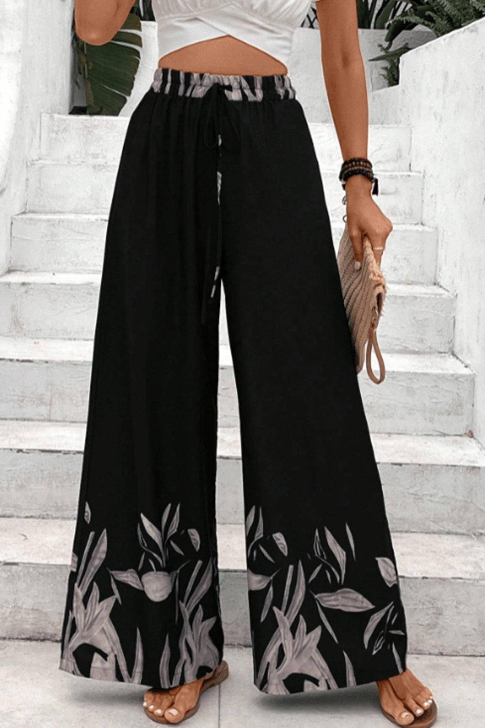 Drawstring High Waist Relax Fit Long Pants - Loulou Boutique