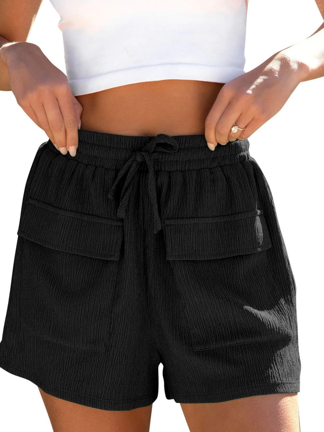 Drawstring High Waist Shorts with Pockets - Loulou Boutique