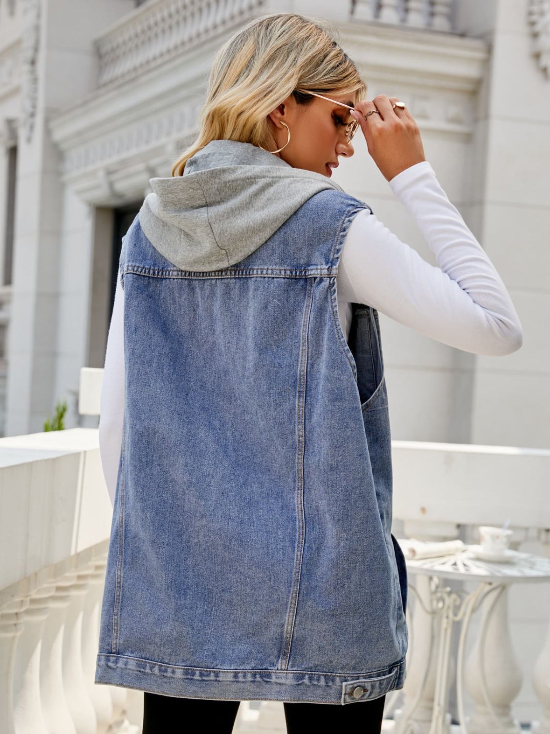 Drawstring Hooded Sleeveless Denim Top with Pockets - Loulou Boutique