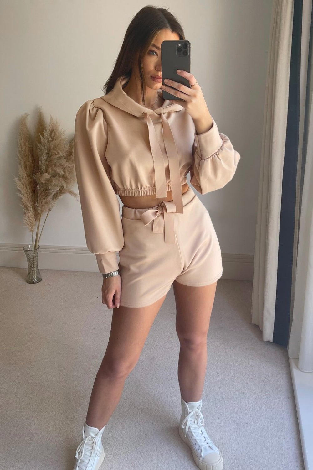 Drawstring Long Sleeve Hooded Top and Shorts Set - Loulou Boutique