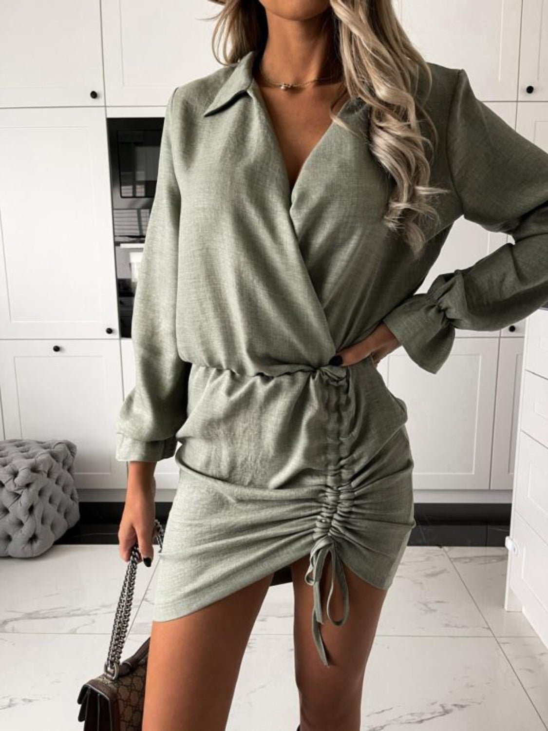 Drawstring Long Sleeve Mini Dress - Loulou Boutique