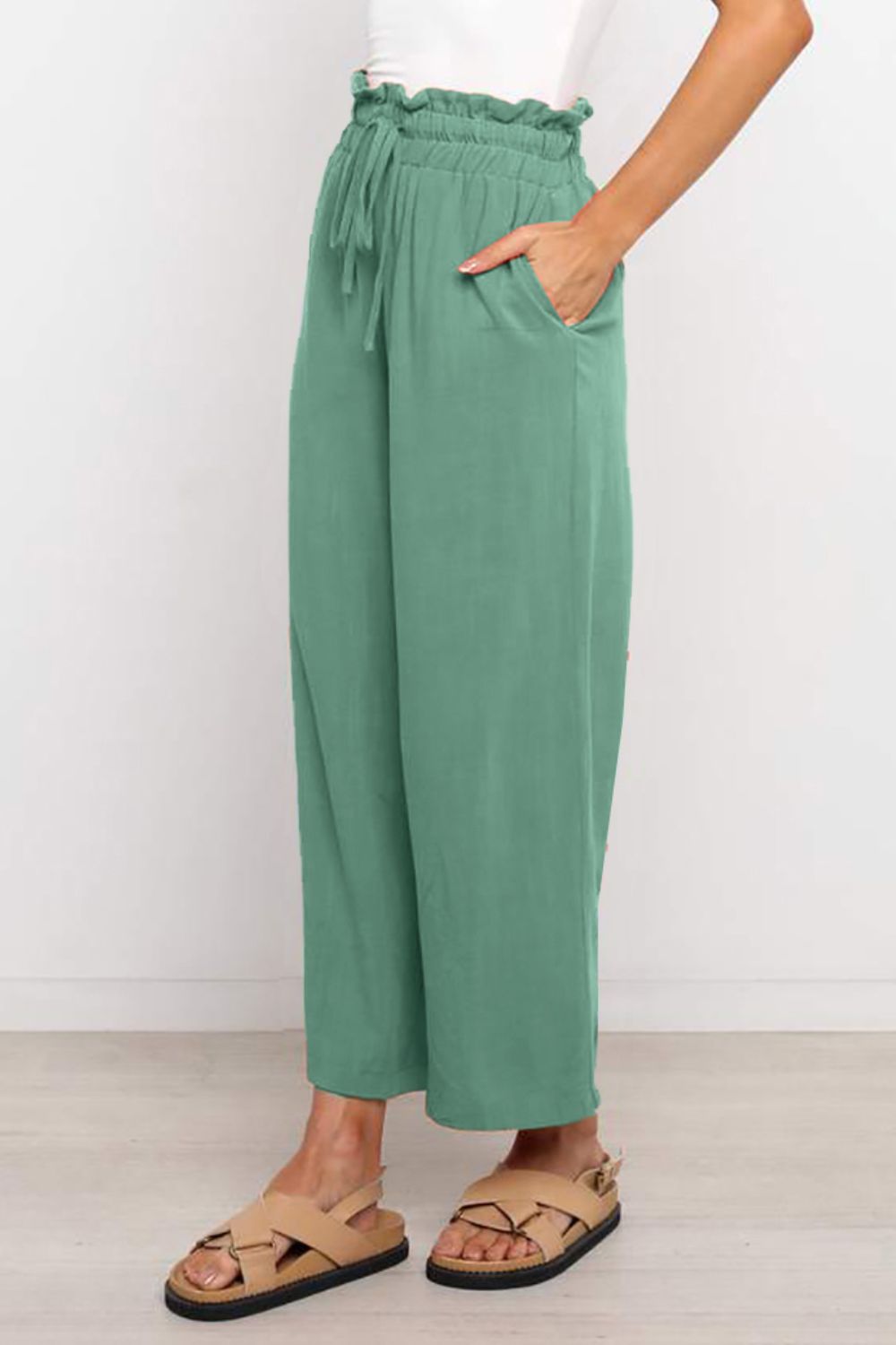 Drawstring Paperbag Waist Wide Leg Pants - Loulou Boutique