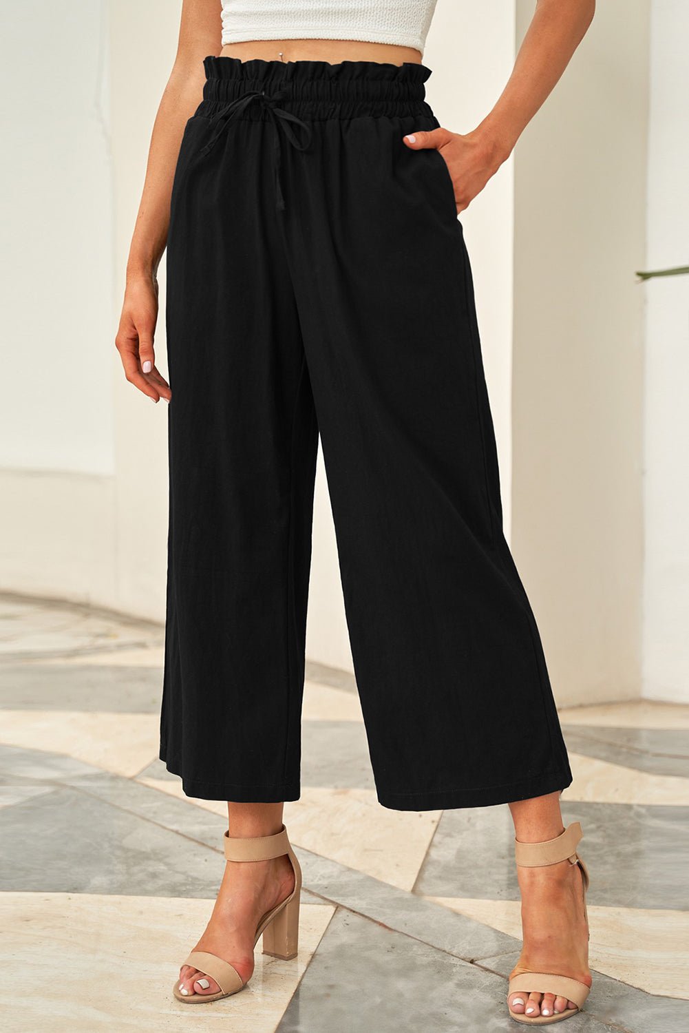 Drawstring Paperbag Waist Wide Leg Pants - Loulou Boutique