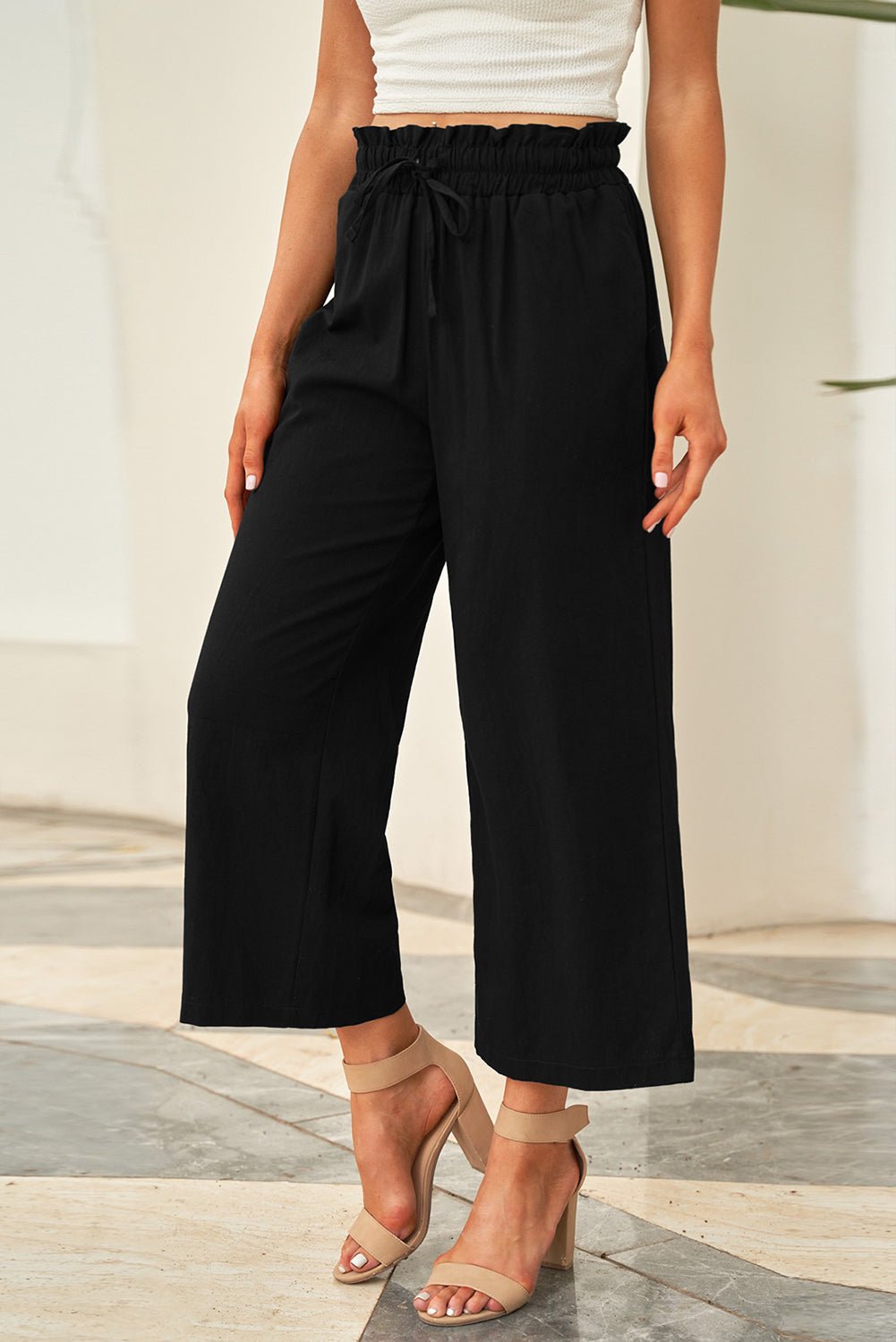 Drawstring Paperbag Waist Wide Leg Pants - Loulou Boutique