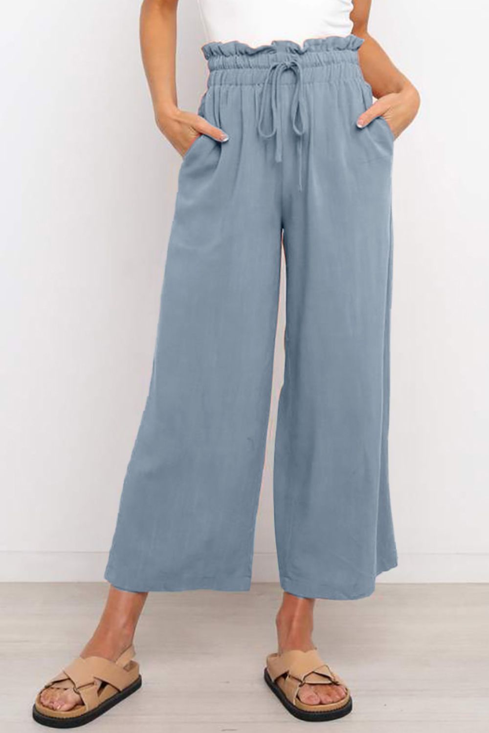 Drawstring Paperbag Waist Wide Leg Pants - Loulou Boutique