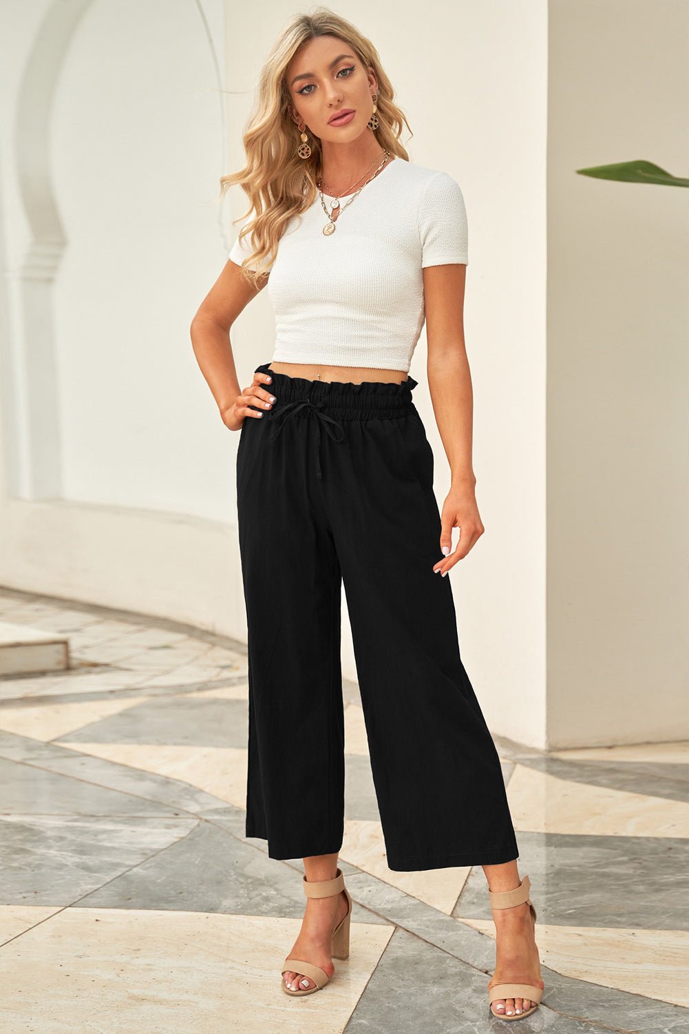 Drawstring Paperbag Waist Wide Leg Pants - Loulou Boutique