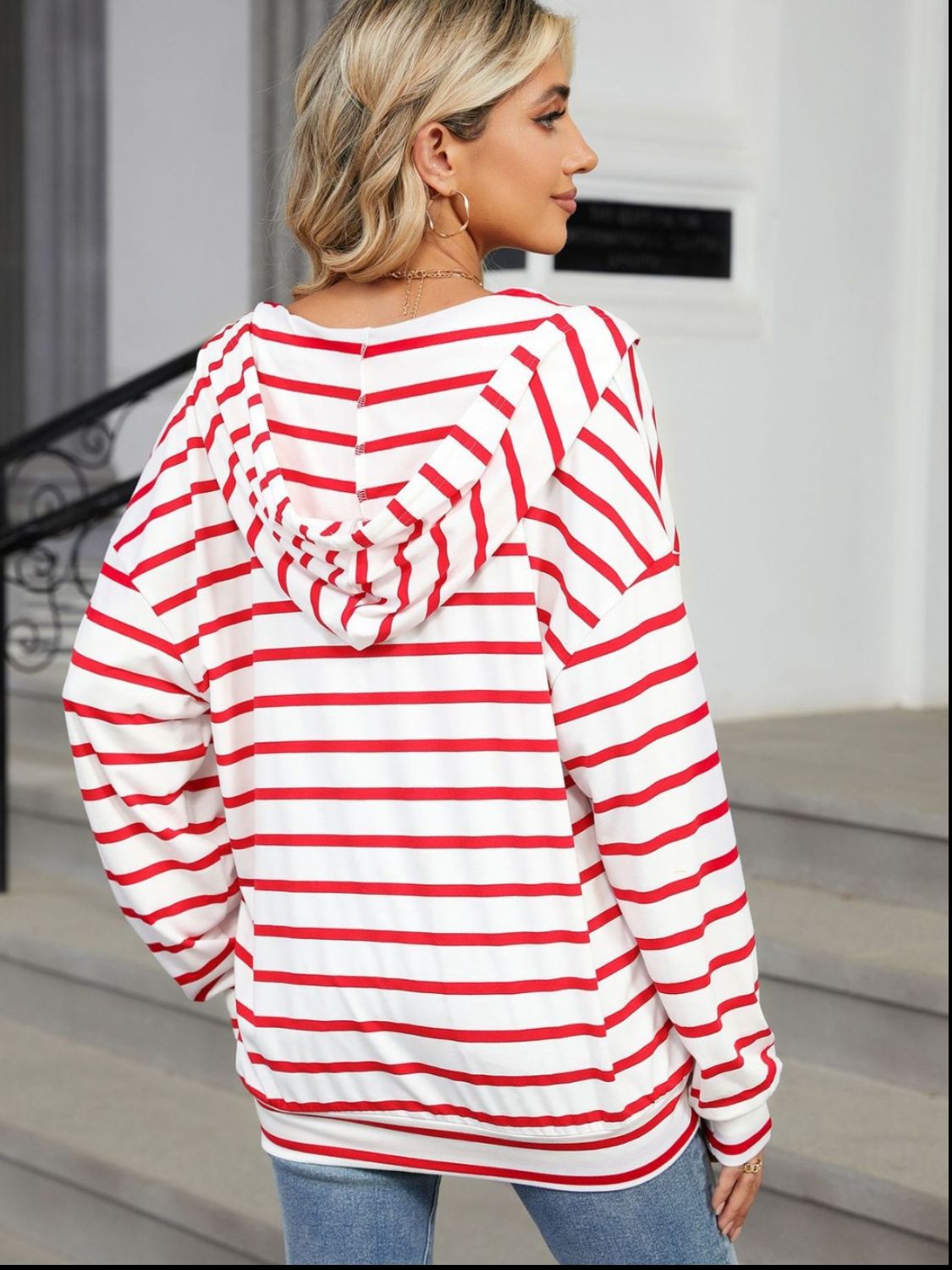 Drawstring Striped Long Sleeve Hoodie - Loulou Boutique