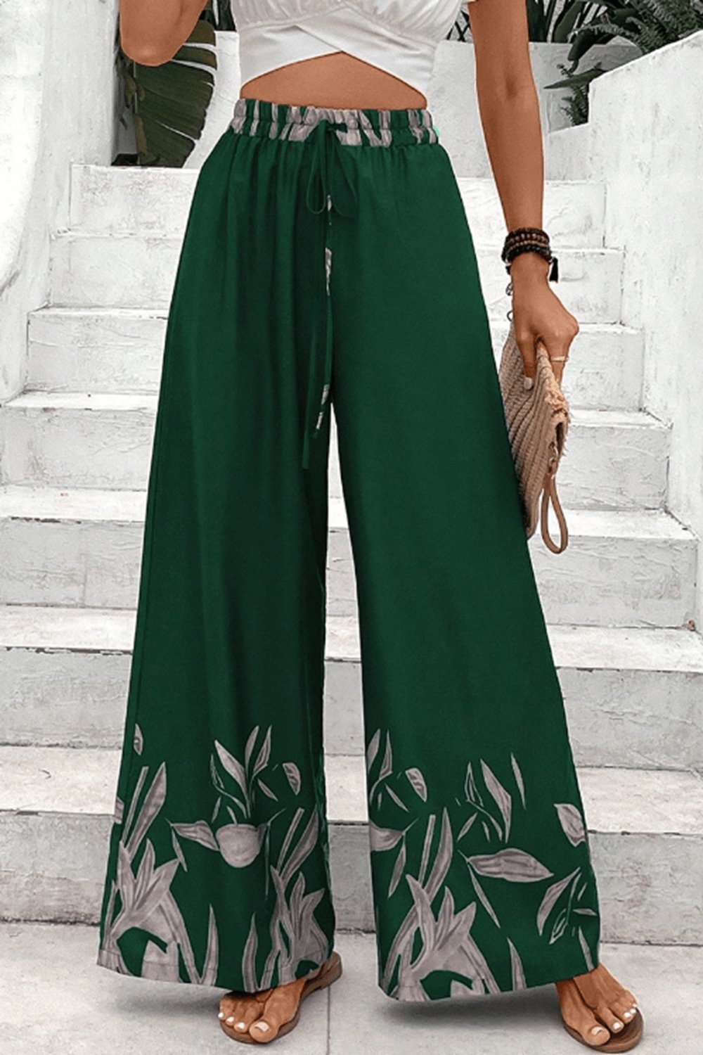 Drawstring Tie High Waist Relax Fit Long Pants - Loulou Boutique