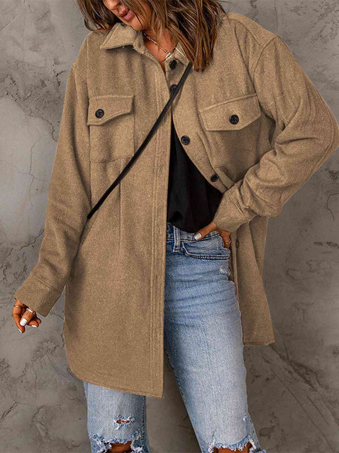 Drop Shoulder Button Down Collared Coat - Loulou Boutique