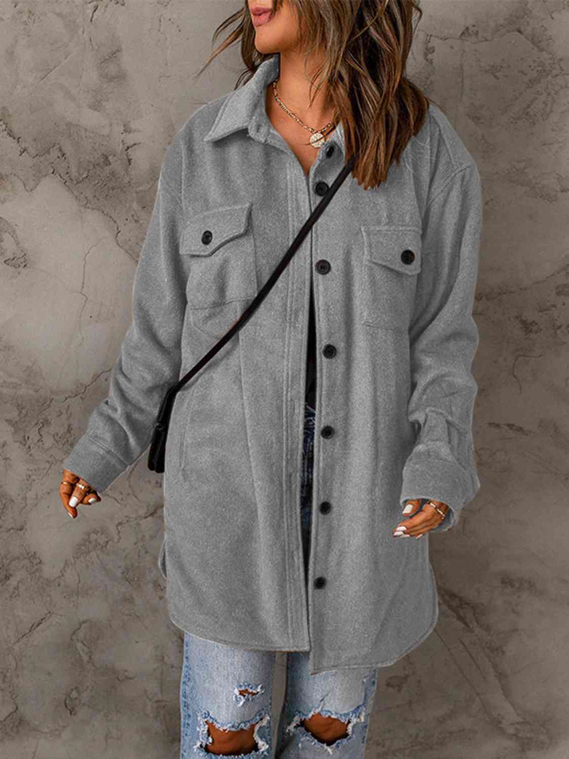 Drop Shoulder Button Down Collared Coat - Loulou Boutique