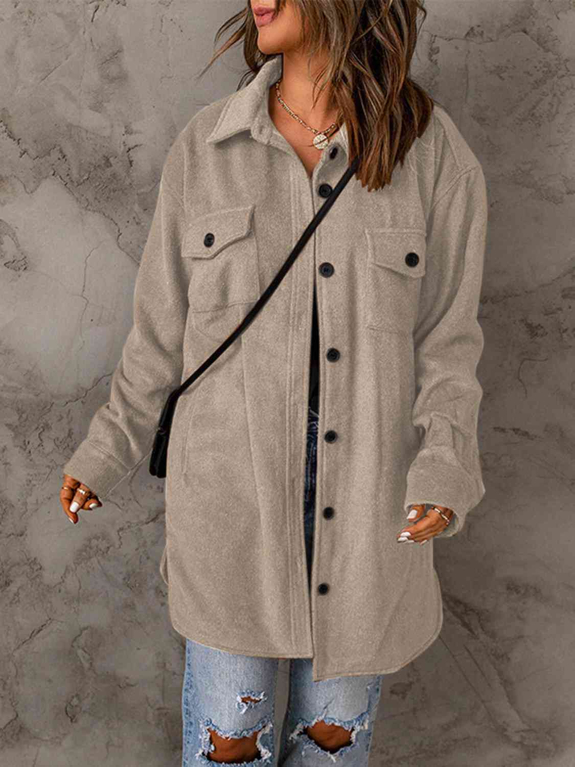 Drop Shoulder Button Down Collared Coat - Loulou Boutique