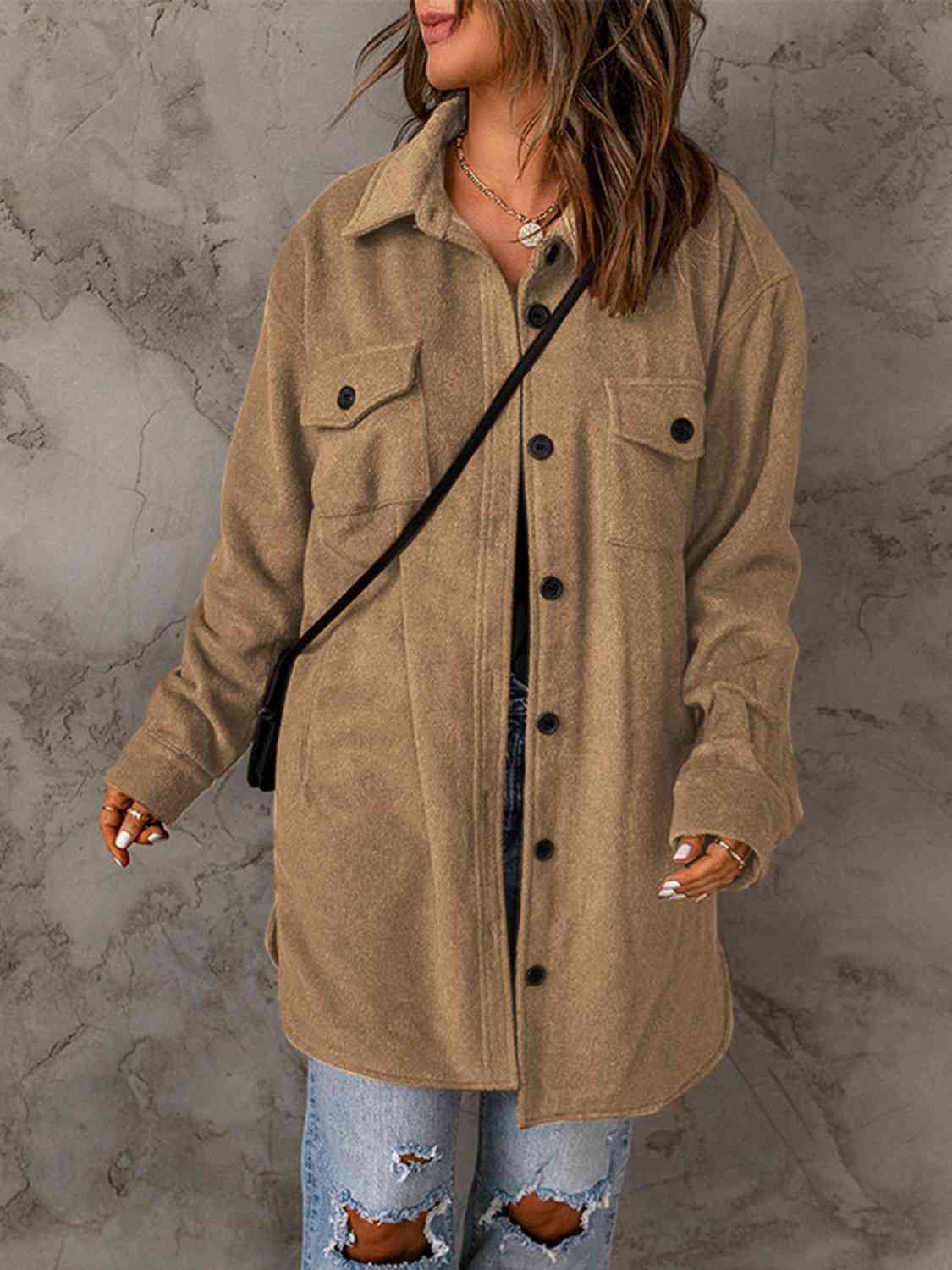 Drop Shoulder Button Down Collared Coat - Loulou Boutique