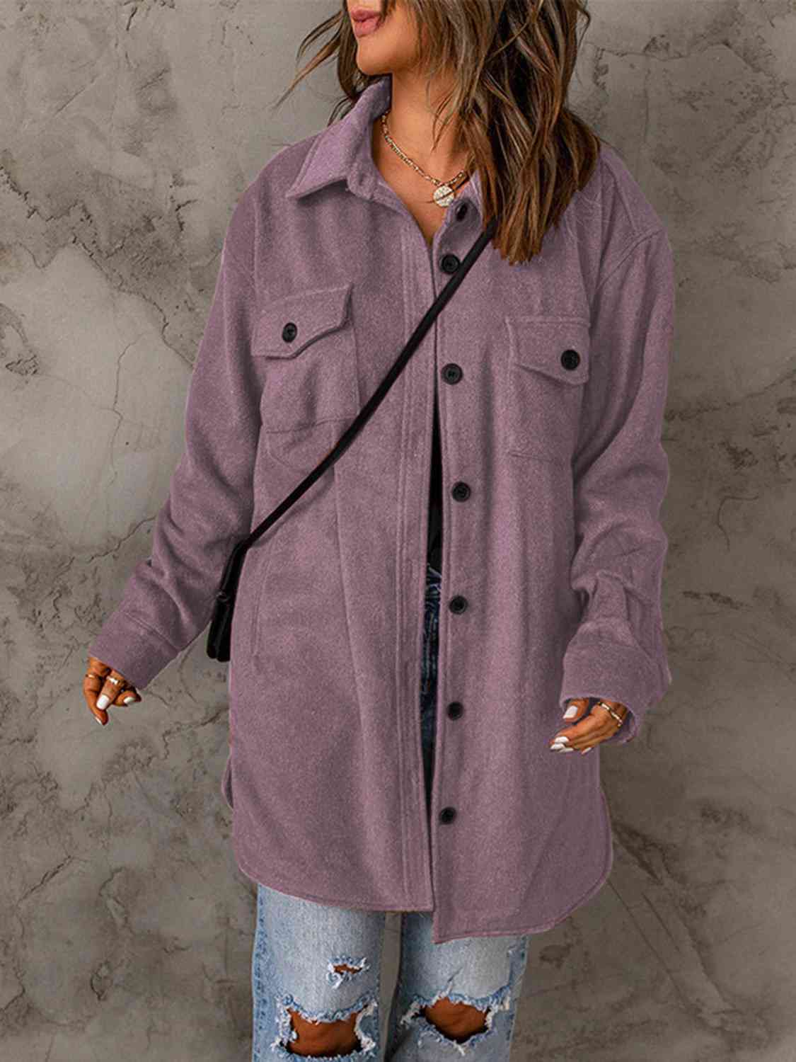 Drop Shoulder Button Down Collared Coat - Loulou Boutique