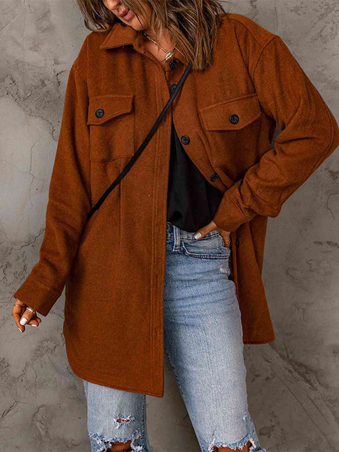 Drop Shoulder Button Down Collared Coat - Loulou Boutique