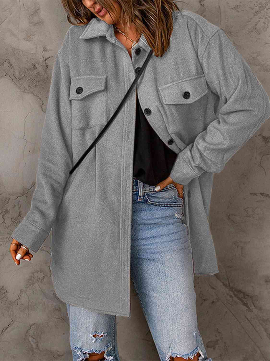 Drop Shoulder Button Down Collared Coat - Loulou Boutique