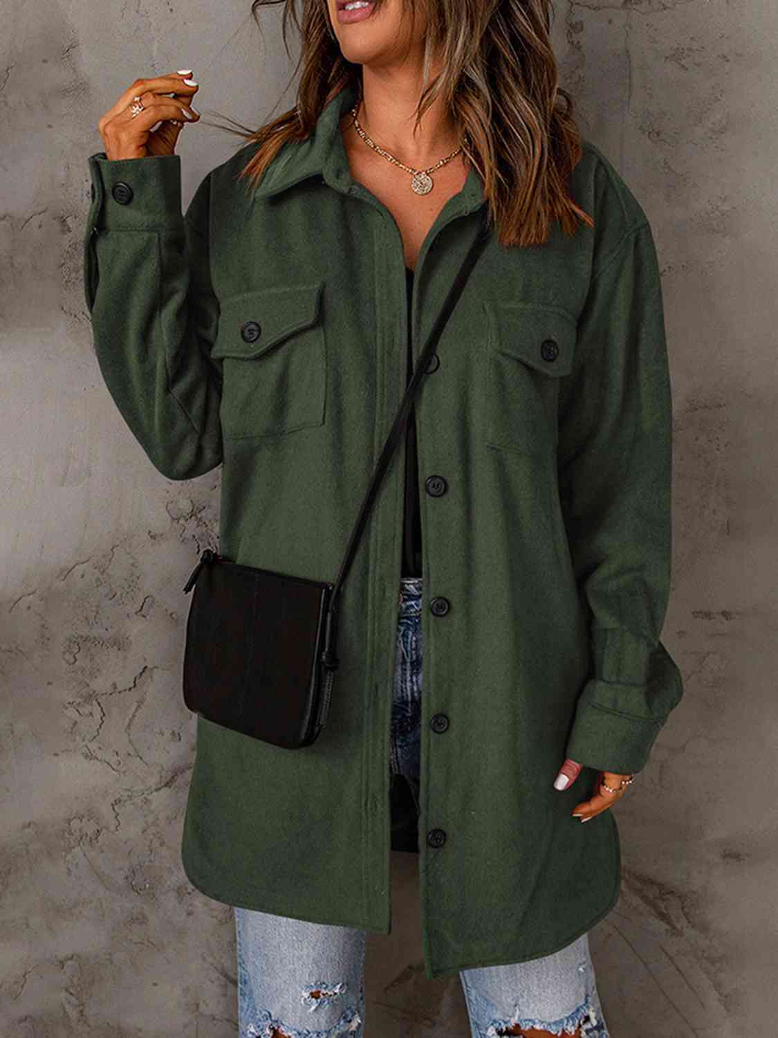 Drop Shoulder Button Down Collared Coat - Loulou Boutique