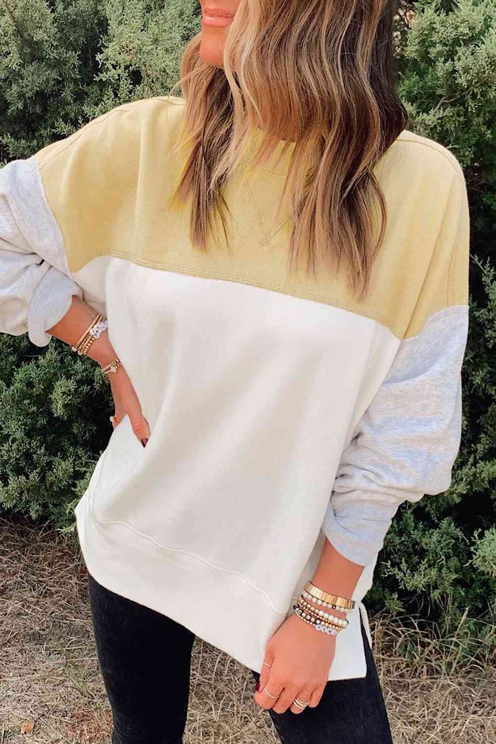 Drop Shoulder Color Block Sweatshirt - Loulou Boutique