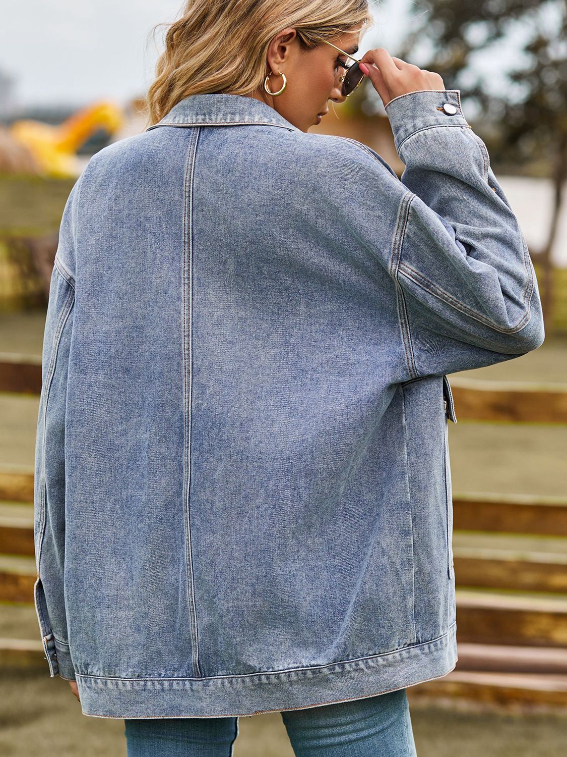 Dropped Shoulder Denim Jacket with Pockets - Loulou Boutique