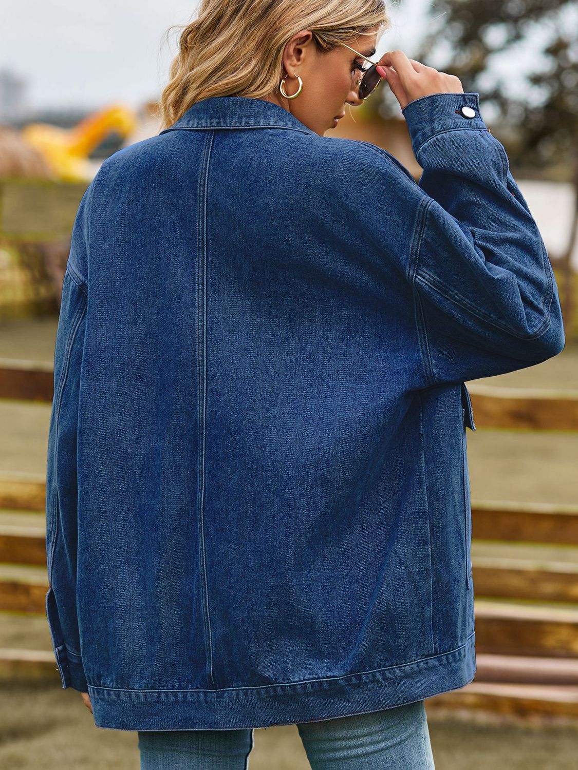 Dropped Shoulder Denim Jacket with Pockets - Loulou Boutique