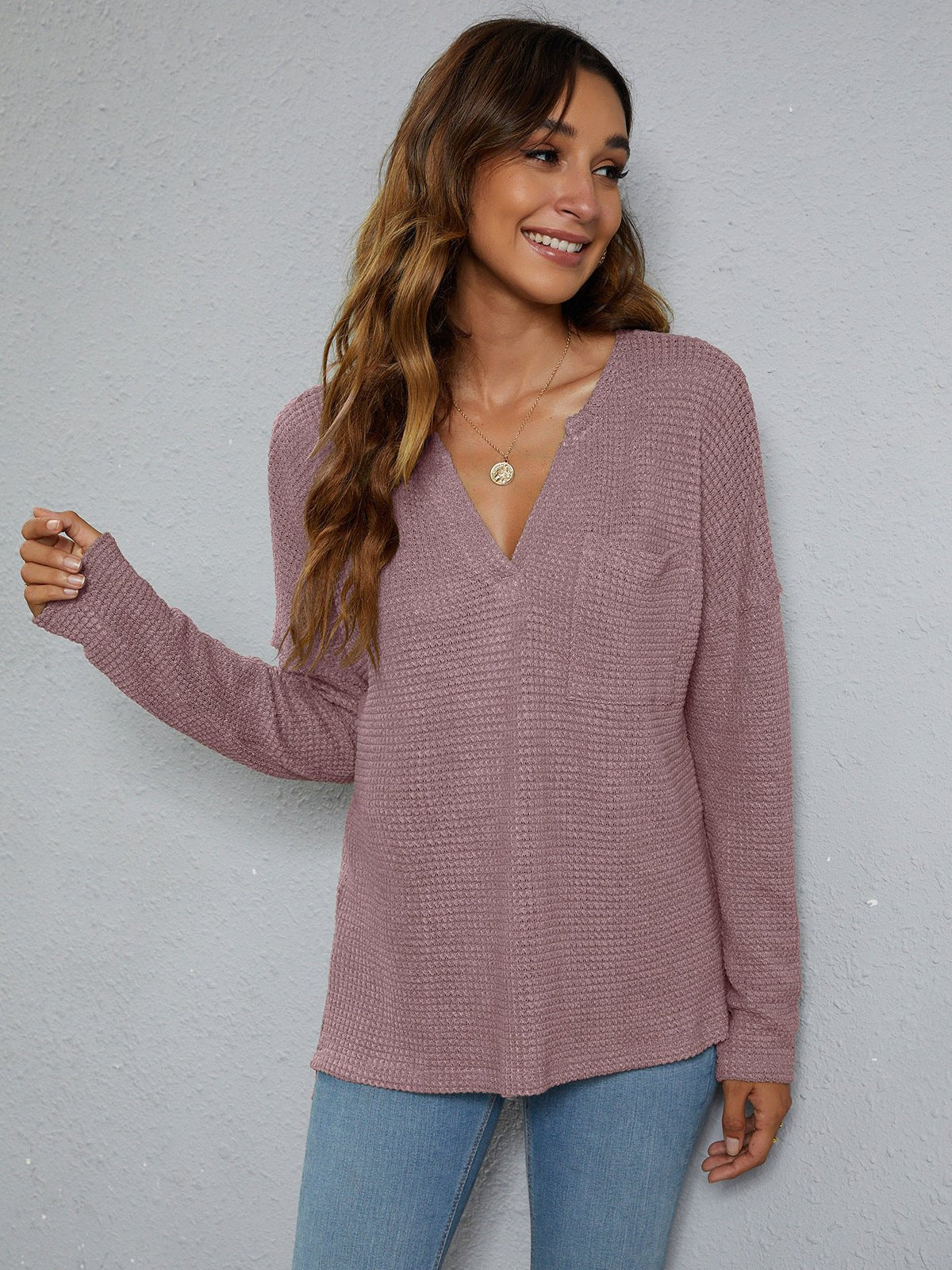 Dropped Shoulder High - Low Waffle - Knit Top - Loulou Boutique