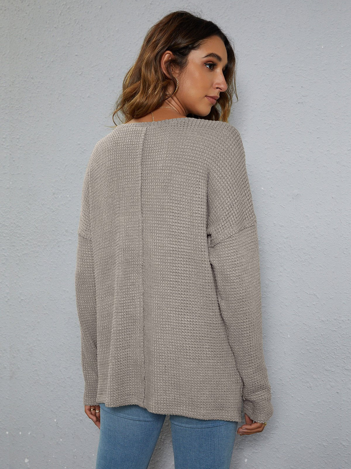 Dropped Shoulder High - Low Waffle - Knit Top - Loulou Boutique