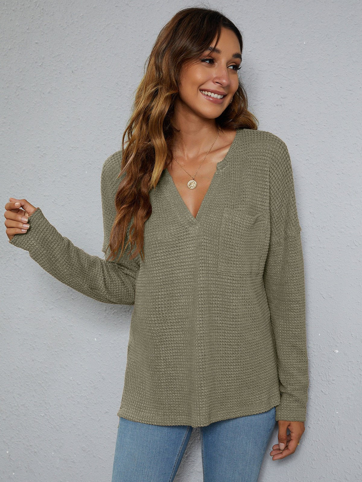Dropped Shoulder High - Low Waffle - Knit Top - Loulou Boutique