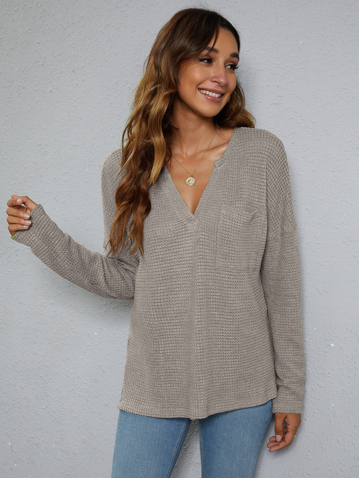 Dropped Shoulder High - Low Waffle - Knit Top - Loulou Boutique