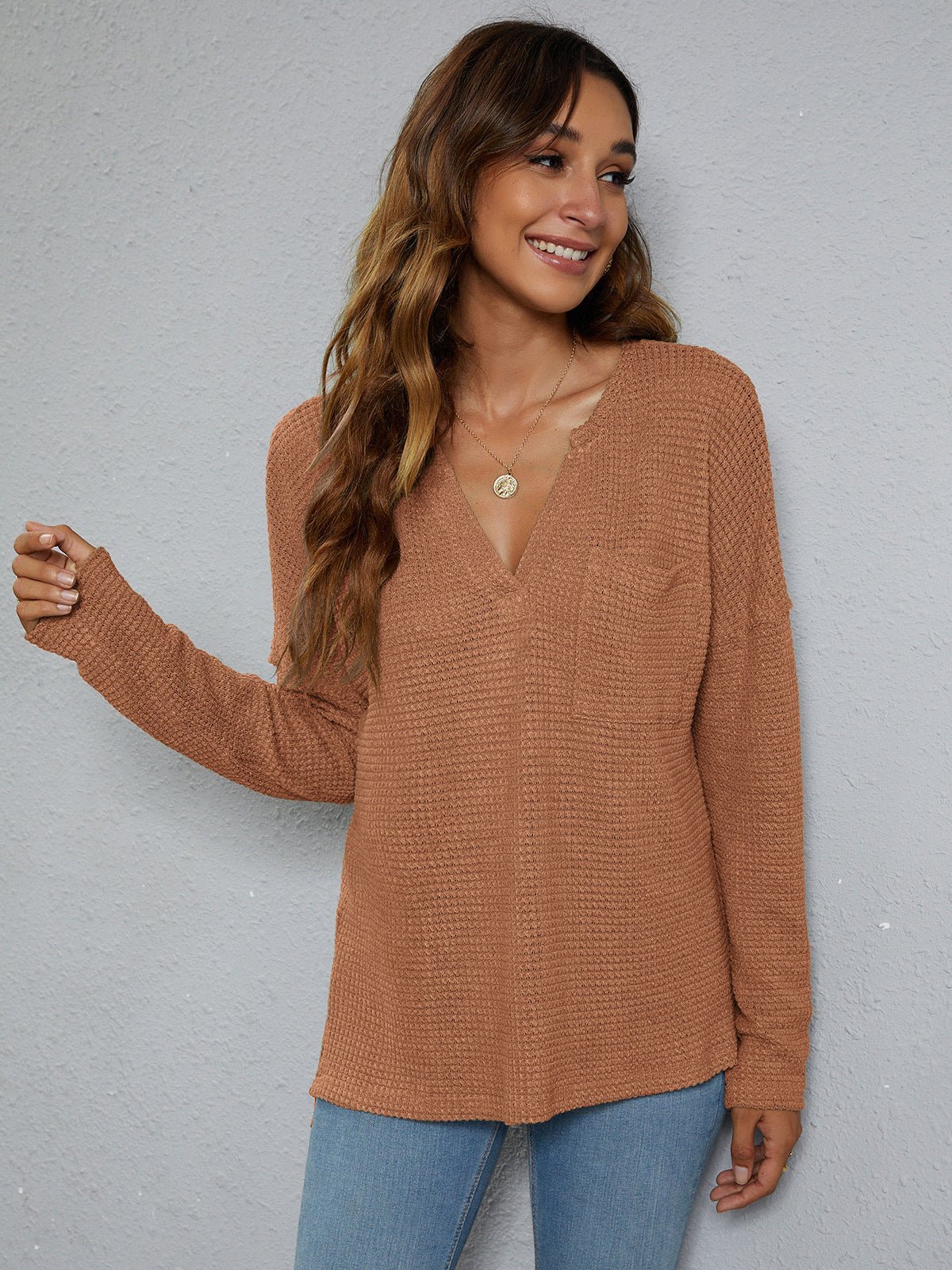 Dropped Shoulder High - Low Waffle - Knit Top - Loulou Boutique