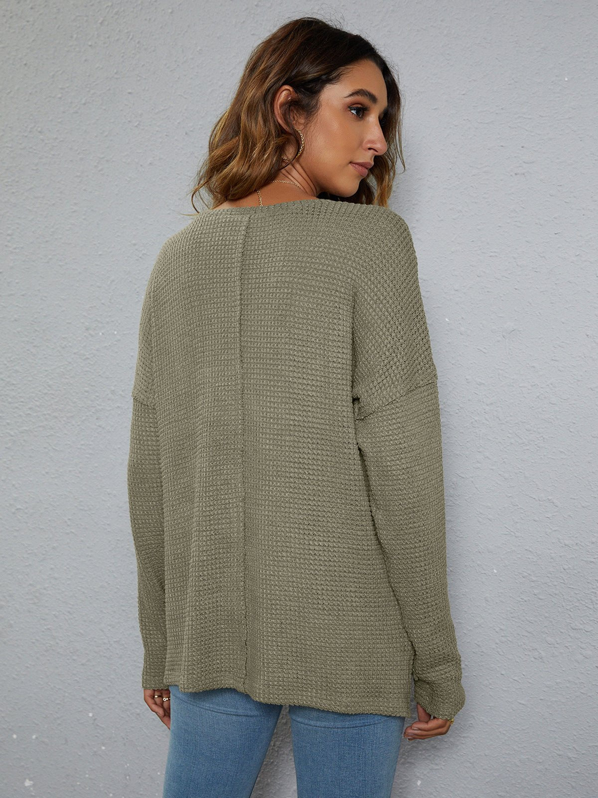 Dropped Shoulder High - Low Waffle - Knit Top - Loulou Boutique