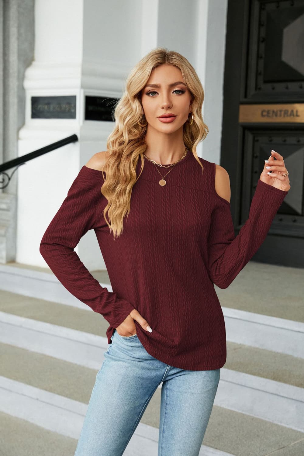 Dropped Shoulder Long Sleeve Blouse - Loulou Boutique