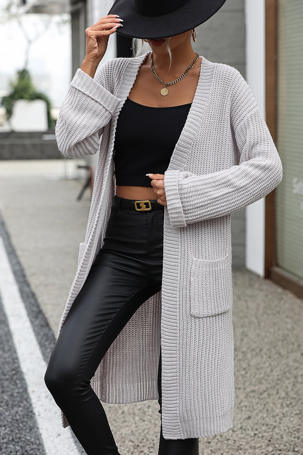 Dropped Shoulder Long Sleeve Cardigan with Pocket - Loulou Boutique