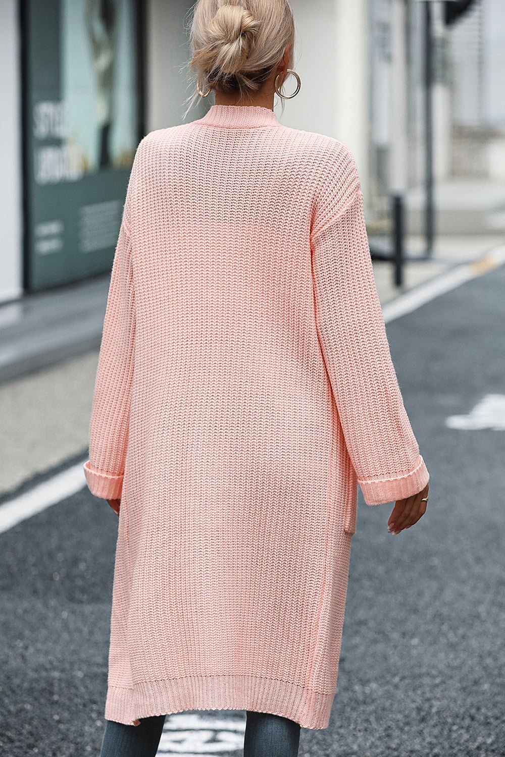 Dropped Shoulder Long Sleeve Cardigan with Pocket - Loulou Boutique