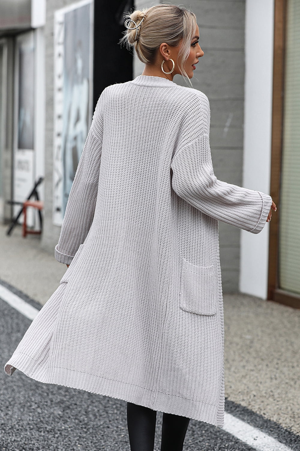 Dropped Shoulder Long Sleeve Cardigan with Pocket - Loulou Boutique