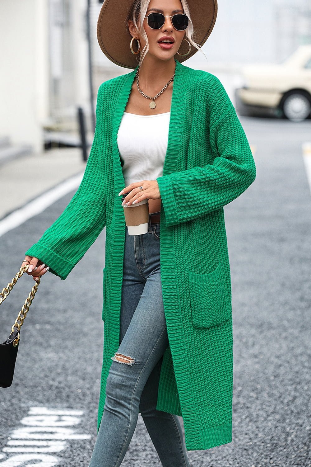 Dropped Shoulder Long Sleeve Cardigan with Pocket - Loulou Boutique