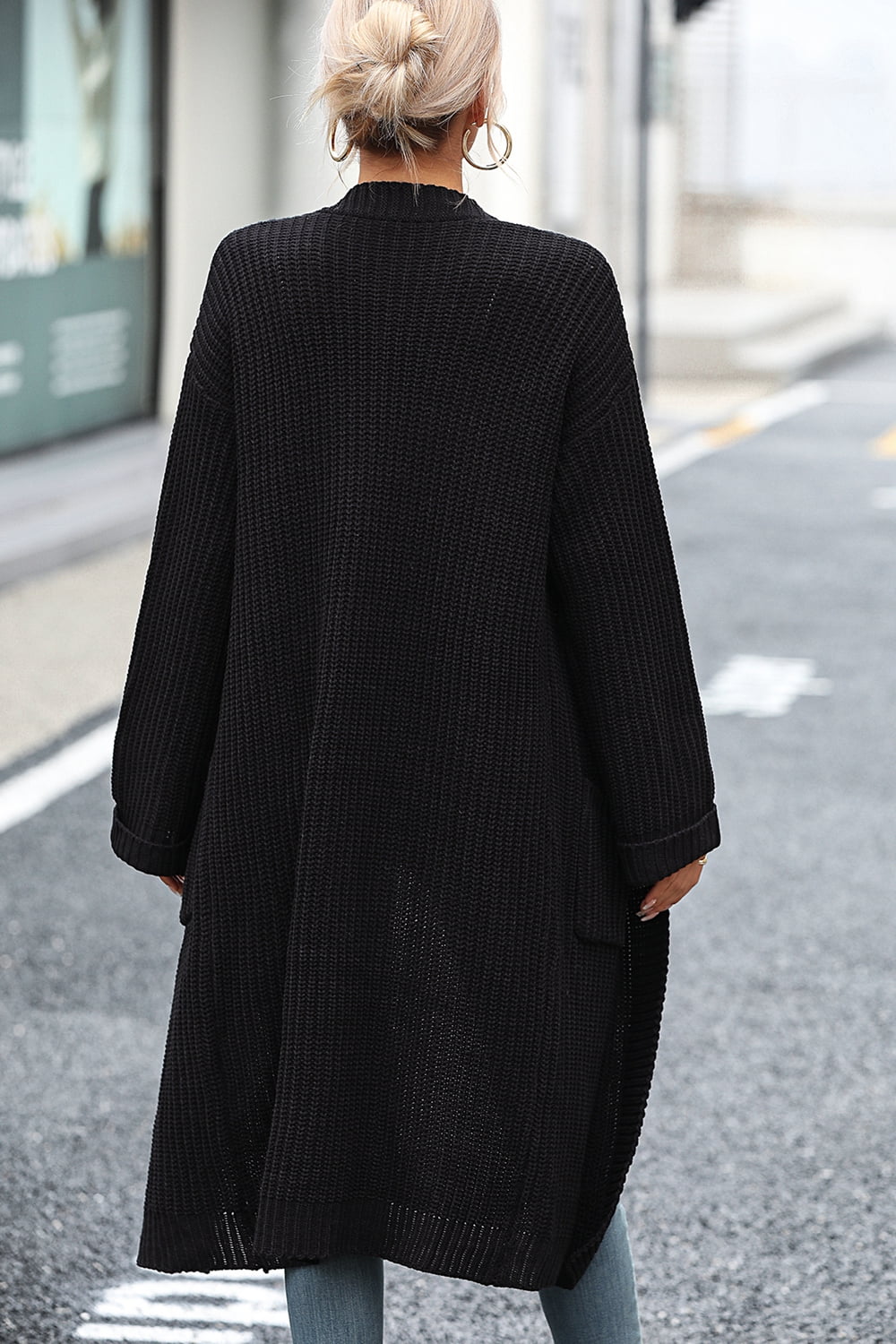 Dropped Shoulder Long Sleeve Cardigan with Pocket - Loulou Boutique