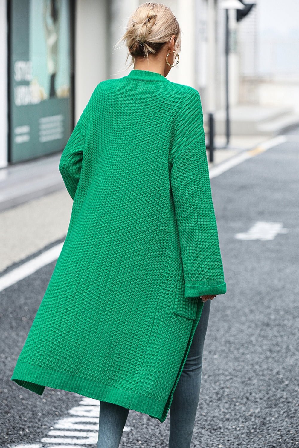 Dropped Shoulder Long Sleeve Cardigan with Pocket - Loulou Boutique