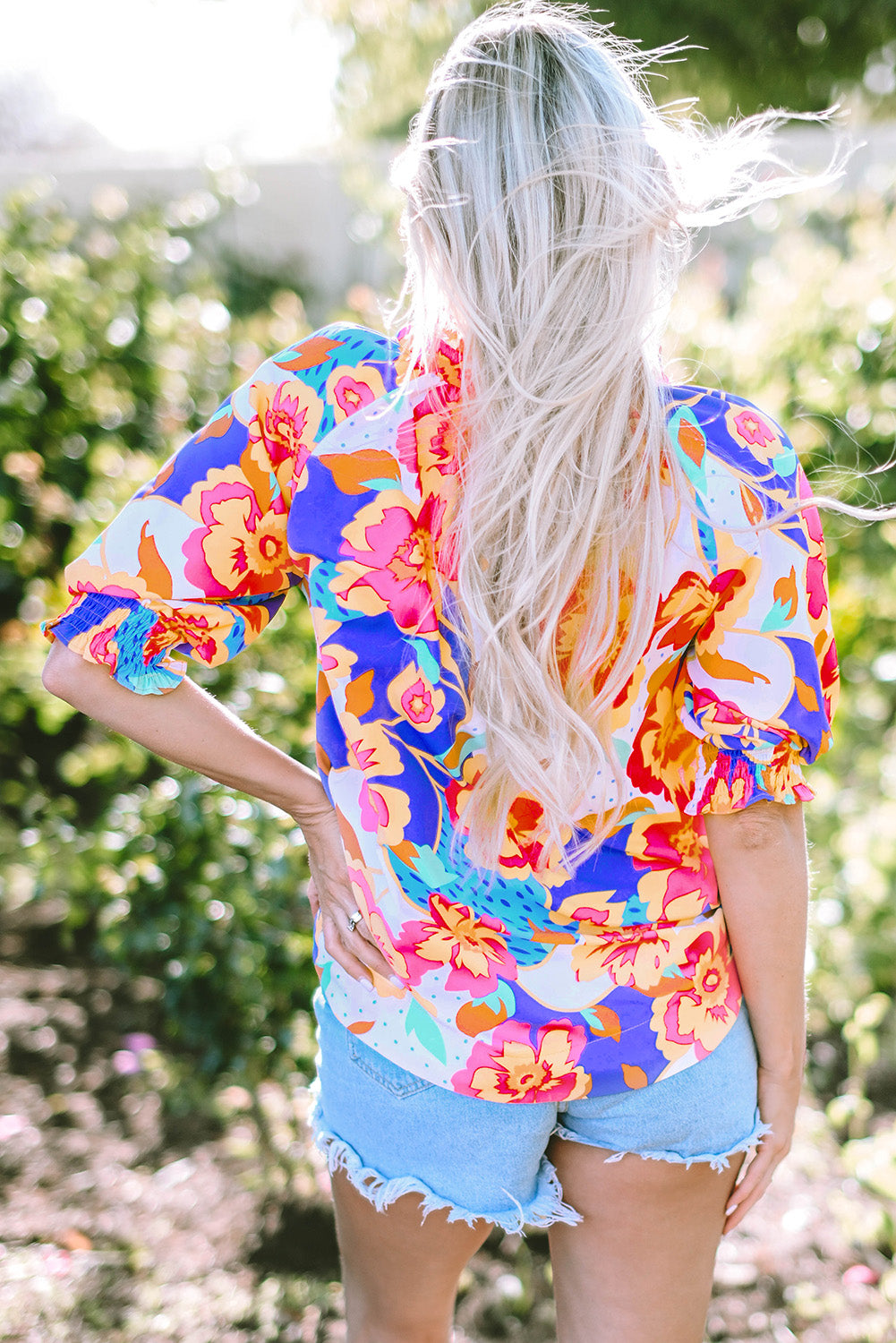 Printed Notched Half Sleeve Blouse